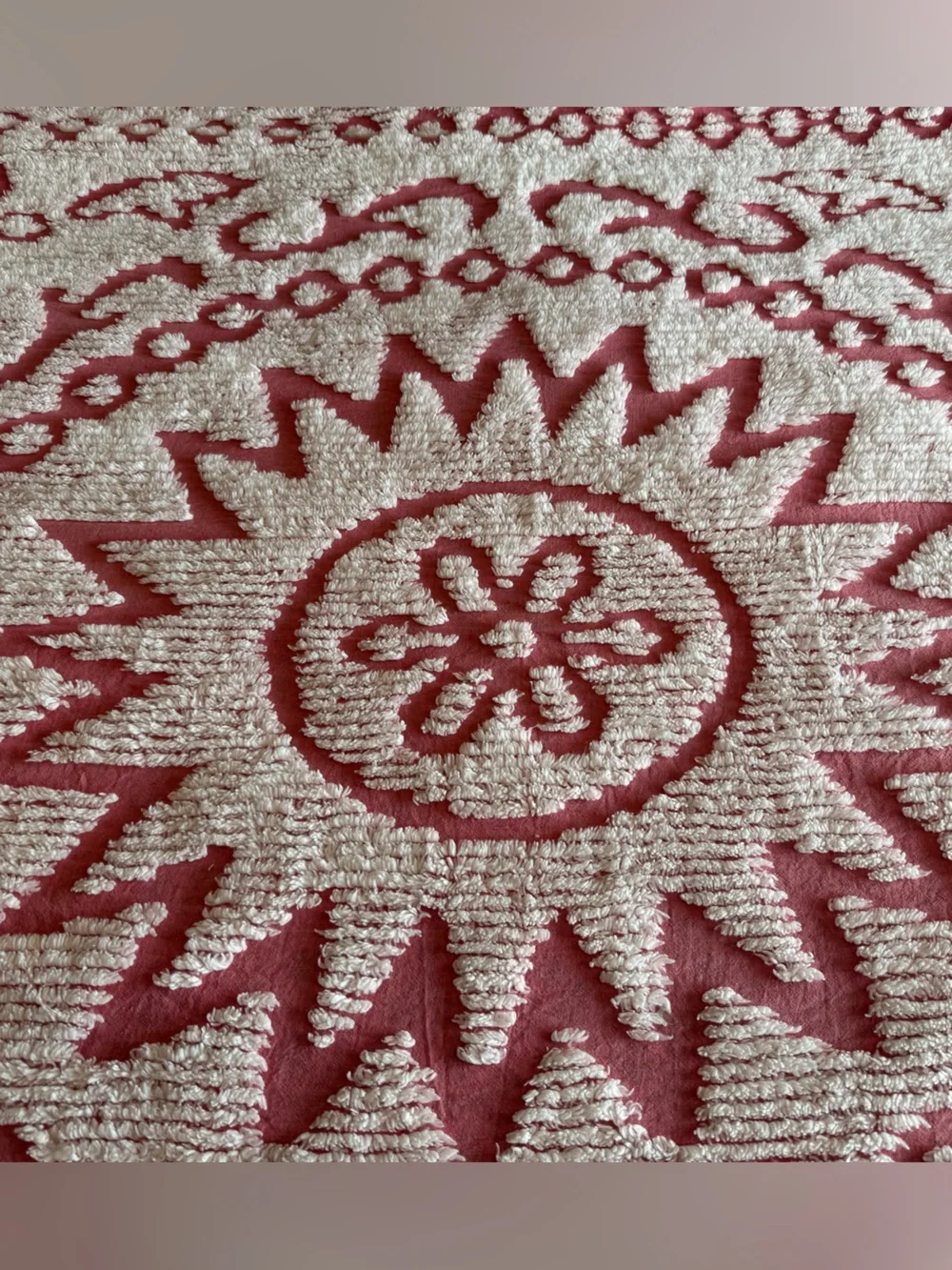 Vintage Montgomery Ward Pink White Chenille Bedspread Full USA Cottagecore